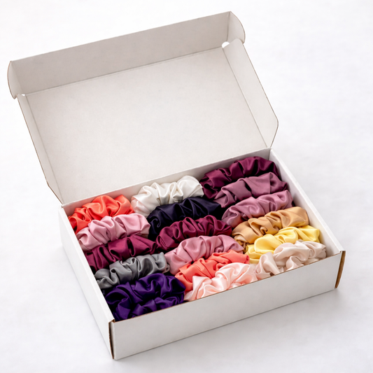 Handmade Silk Skinny and Fluffy Scrunchies Box ( 8 and 16 pieces )